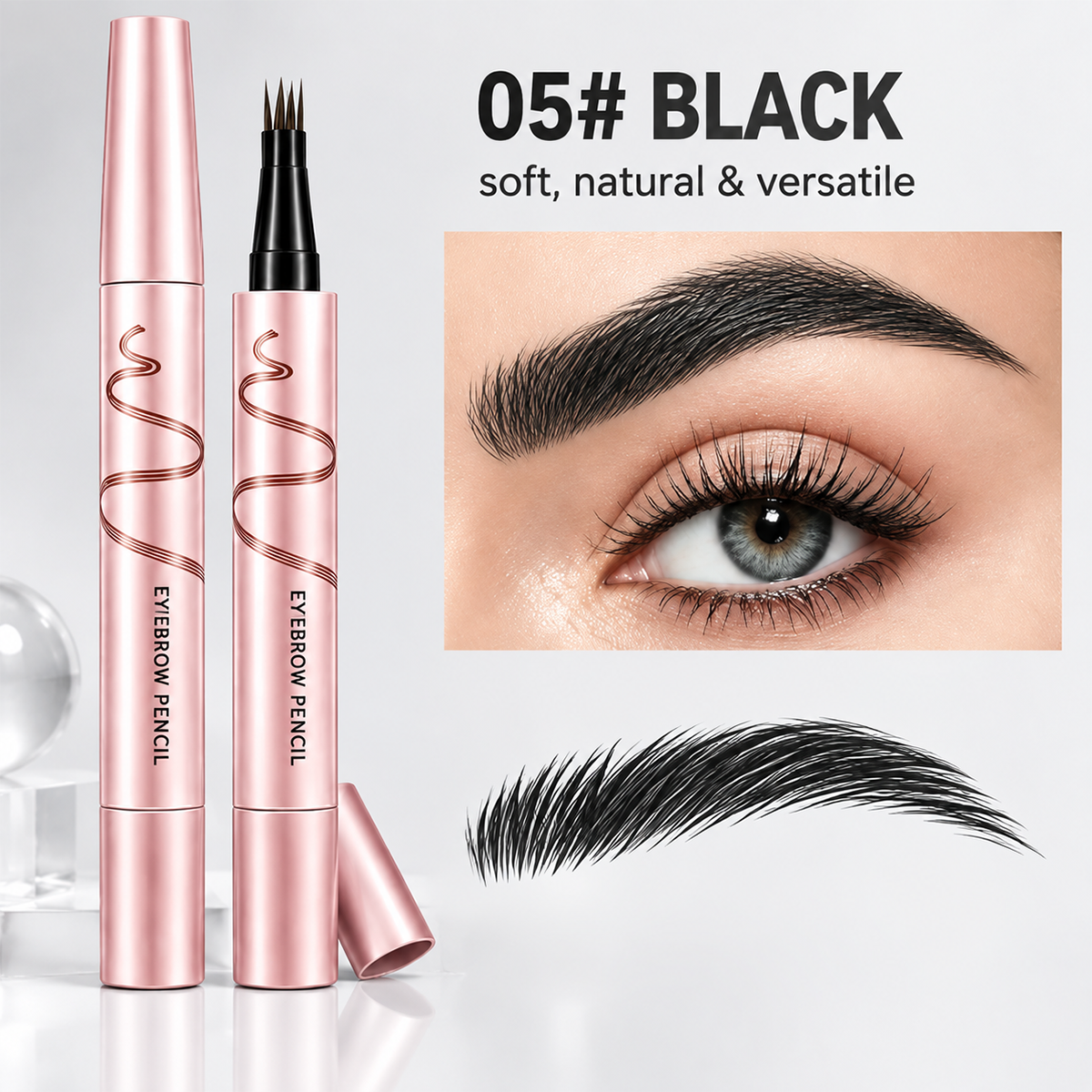 🔥🖤 Waterproof Eyebrow Pencil with 4-Prong Tip | Ultra-Fine Lines for Natural Hair-Like Effect 💗