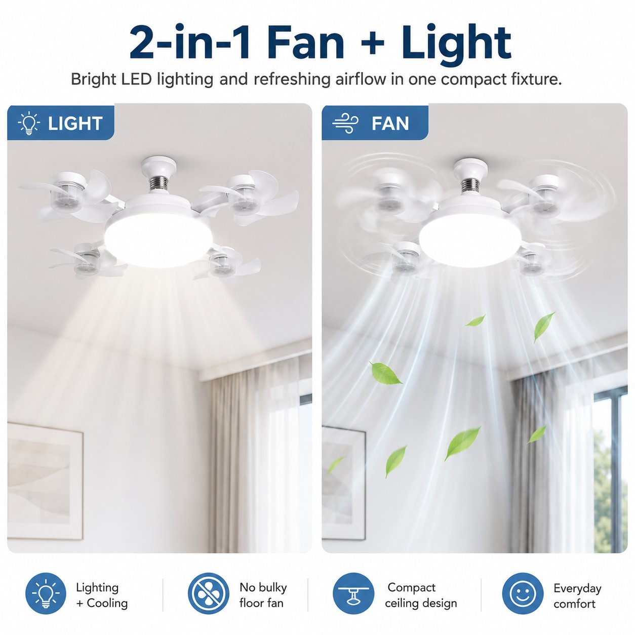 2026 New E27 Socket Ceiling Fan Light