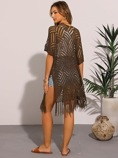 🌸Women’s Oversized Knit Cardigan – Lightweight Crochet Tassel Kimono for Spring & Summer