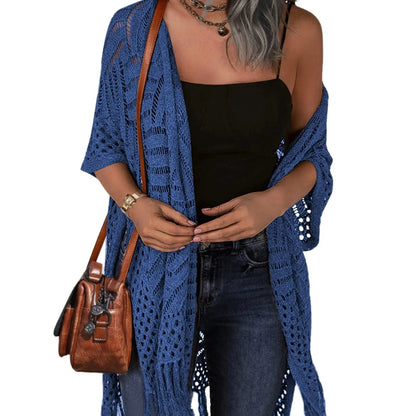 🌸Women’s Oversized Knit Cardigan – Lightweight Crochet Tassel Kimono for Spring & Summer