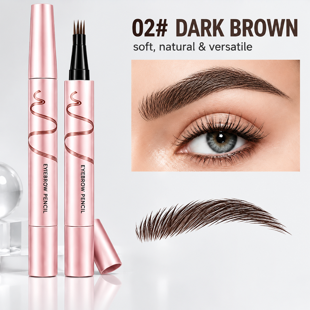 🔥🖤 Waterproof Eyebrow Pencil with 4-Prong Tip | Ultra-Fine Lines for Natural Hair-Like Effect 💗
