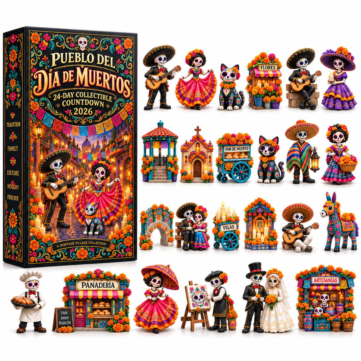 💀 Día de Muertos 2026 Countdown Calendar – 24-Day Day of the Dead Village with 24 Collectible Miniatures