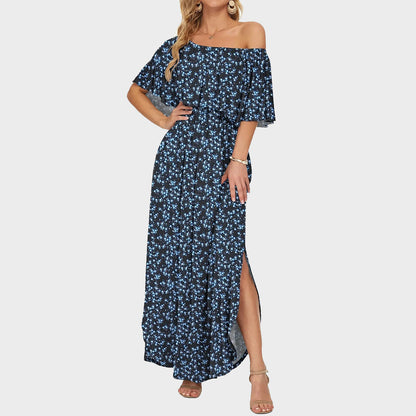 💃Women's Off-Shoulder Ruffled Side-Slit Maxi Dress with Pockets