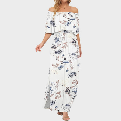 💃Women's Off-Shoulder Ruffled Side-Slit Maxi Dress with Pockets