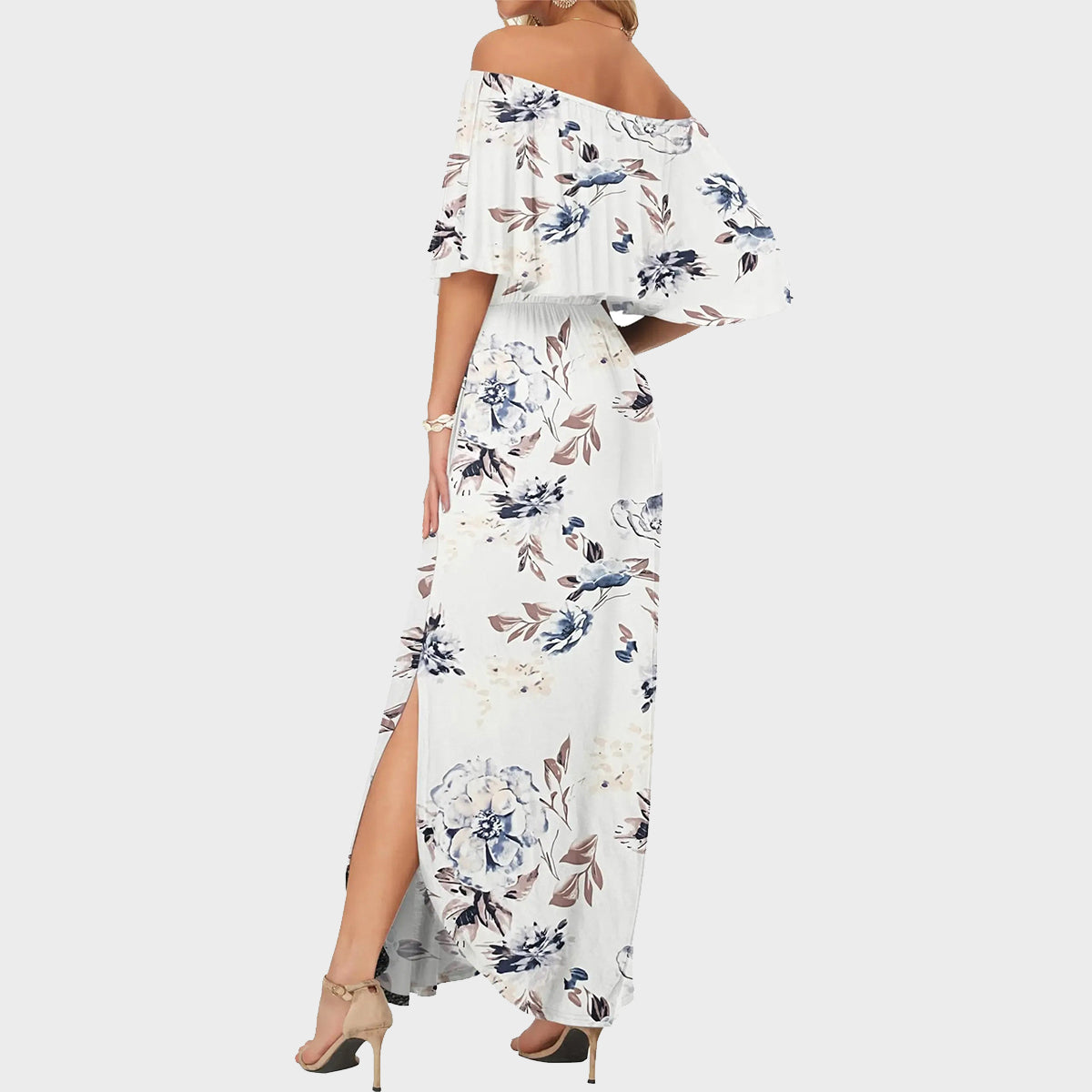 💃Women's Off-Shoulder Ruffled Side-Slit Maxi Dress with Pockets