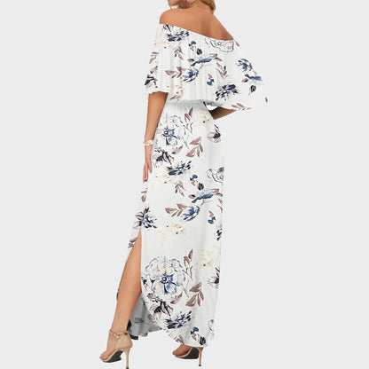 💃Women's Off-Shoulder Ruffled Side-Slit Maxi Dress with Pockets