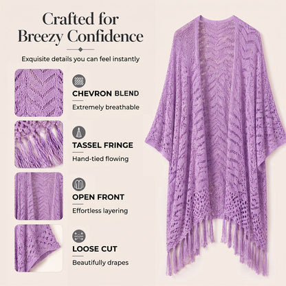 🌸Women’s Oversized Knit Cardigan – Lightweight Crochet Tassel Kimono for Spring & Summer