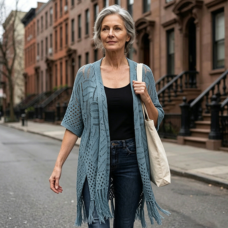 🌸Women’s Oversized Knit Cardigan – Lightweight Crochet Tassel Kimono for Spring & Summer