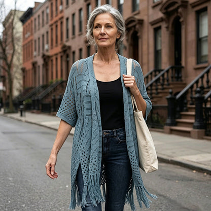 🌸Women’s Oversized Knit Cardigan – Lightweight Crochet Tassel Kimono for Spring & Summer
