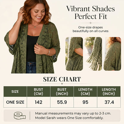 🌸Women’s Oversized Knit Cardigan – Lightweight Crochet Tassel Kimono for Spring & Summer