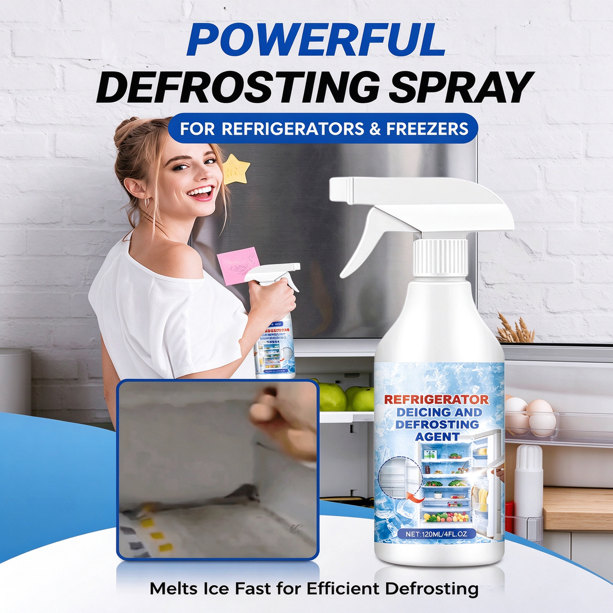 🧊 Fridge & Freezer De-Icer Spray – Quick Frost & Ice Removal Cleaner