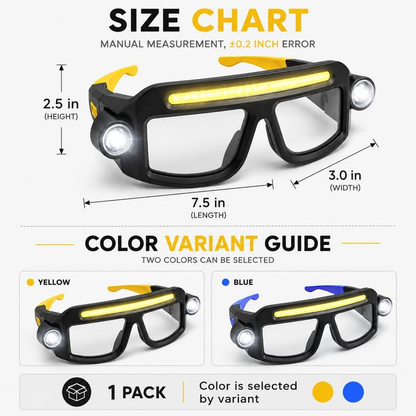 👓 Hands-Free LED Work Glasses – Wide Beam, Side Lights & Over-Glasses Fit