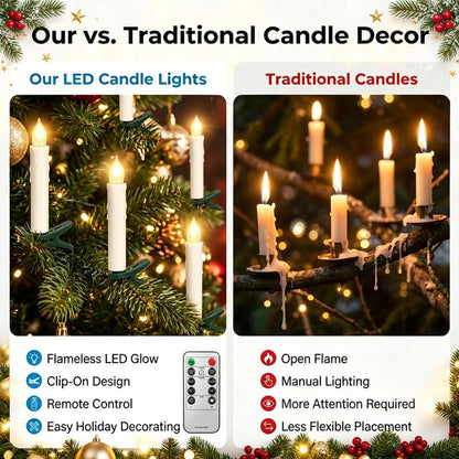 💡LED Flameless Candle Clip Lights with Remote, 10 Pack Battery-Operated Dimmable Lights with Timer🔥