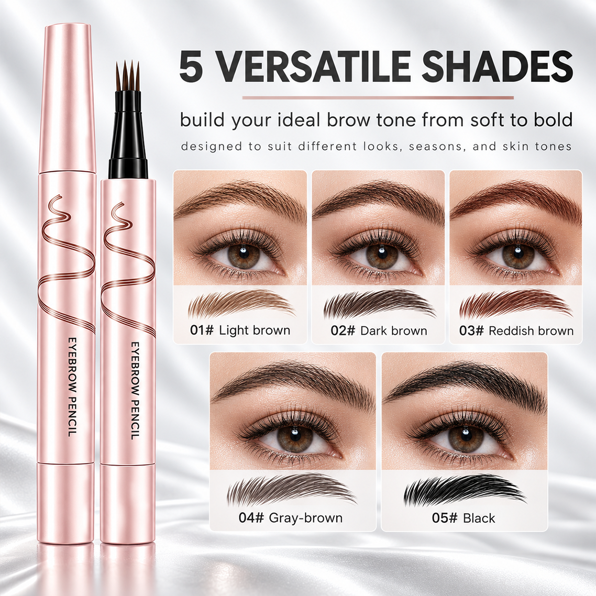 🔥🖤 Waterproof Eyebrow Pencil with 4-Prong Tip | Ultra-Fine Lines for Natural Hair-Like Effect 💗