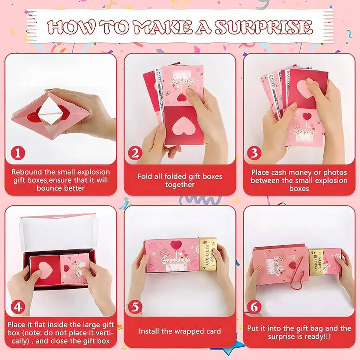 Christmas Pop-Up Surprise Gift Box, Folding Bouncing Red Envelope Box