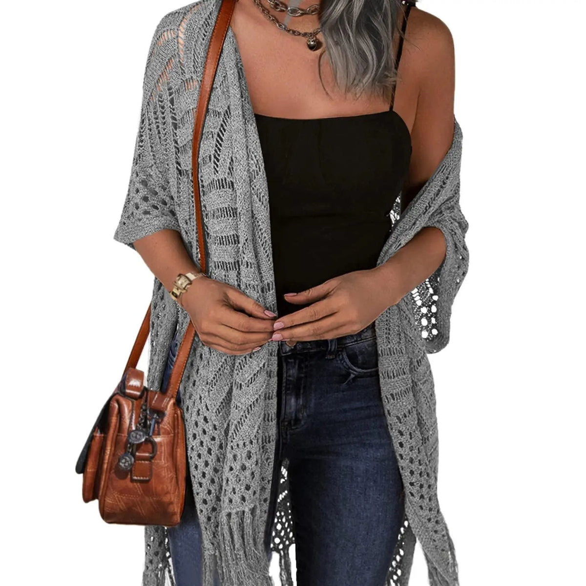 🌸Women’s Oversized Knit Cardigan – Lightweight Crochet Tassel Kimono for Spring & Summer