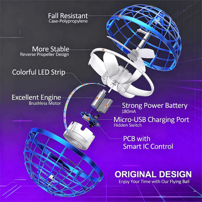 LED Flying Orb Ball Toy – Hand-Controlled 360° Hovering Spinner for Kids & Adults