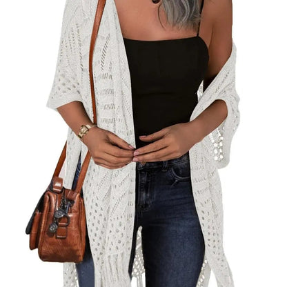 🌸Women’s Oversized Knit Cardigan – Lightweight Crochet Tassel Kimono for Spring & Summer