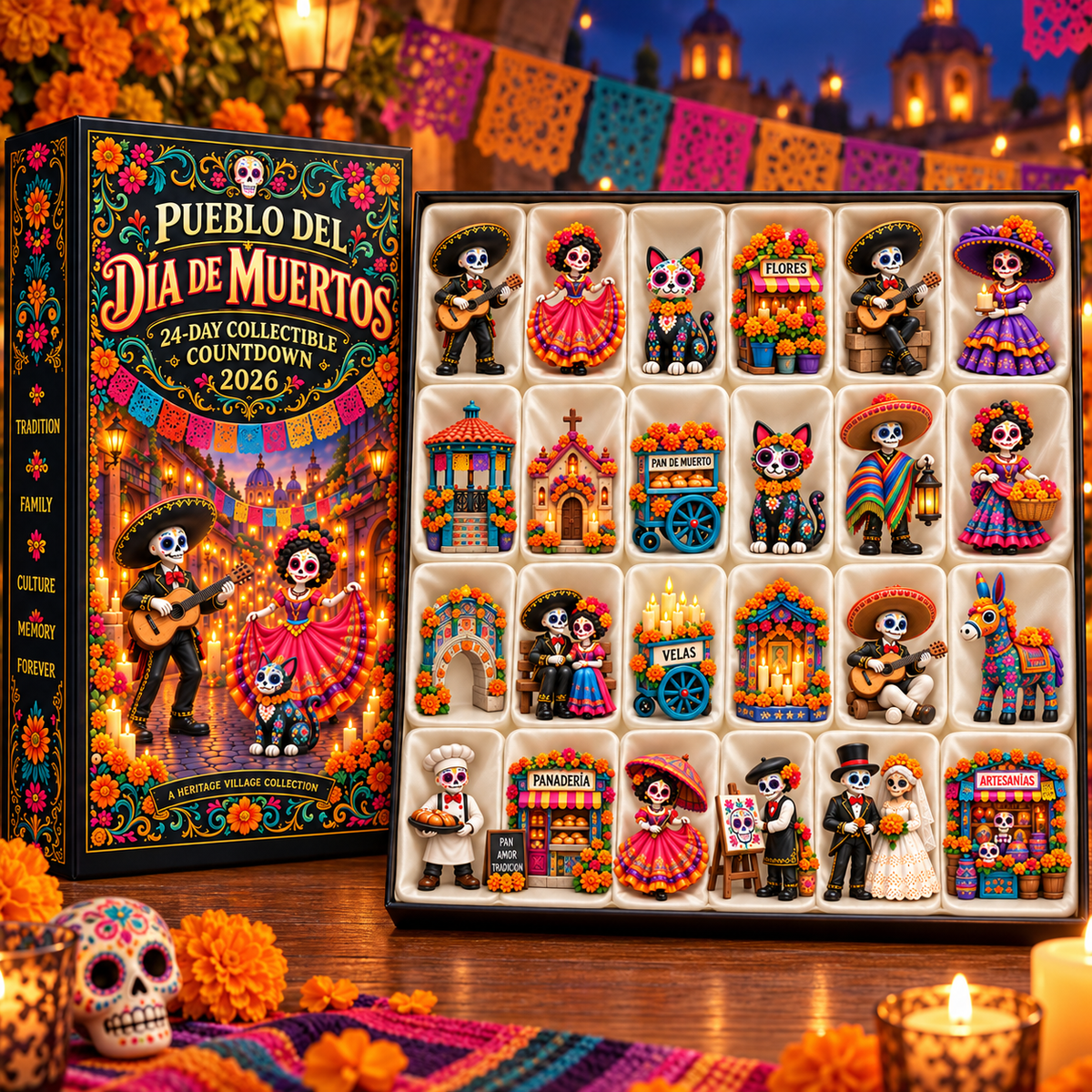 💀 Día de Muertos 2026 Countdown Calendar – 24-Day Day of the Dead Village with 24 Collectible Miniatures