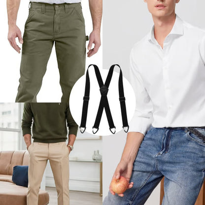 Men's 4-Clip Suspenders, X Type, Wide Suspenders, Men's Black, Leather, Suspenders