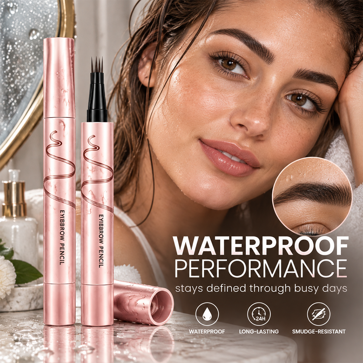 🔥🖤 Waterproof Eyebrow Pencil with 4-Prong Tip | Ultra-Fine Lines for Natural Hair-Like Effect 💗