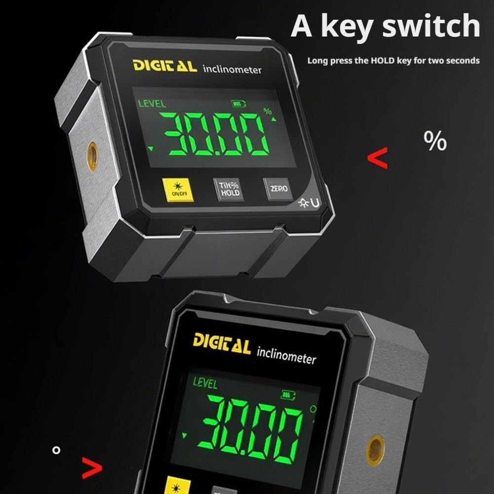 Digital Angle Finder, 4-Side Magnetic Gauge, Laser Inclinometer for Woodworking & Hanging