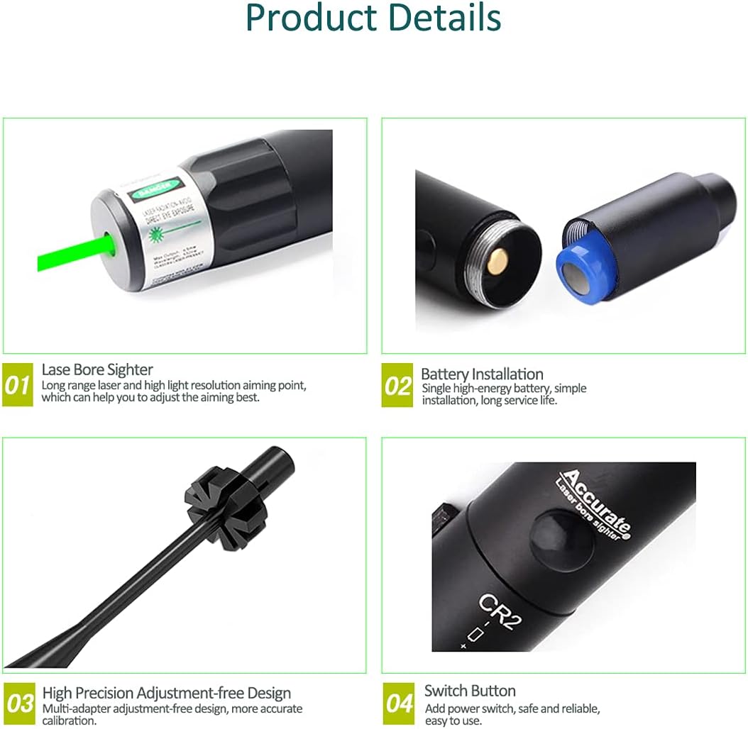Laser Bore Sight Kit Multiple Calibers– Red & Green Dot Alignment Set for .177–12GA Compatible Firearms