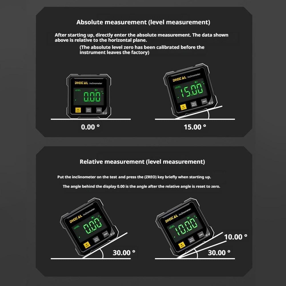Digital Angle Finder, 4-Side Magnetic Gauge, Laser Inclinometer for Woodworking & Hanging