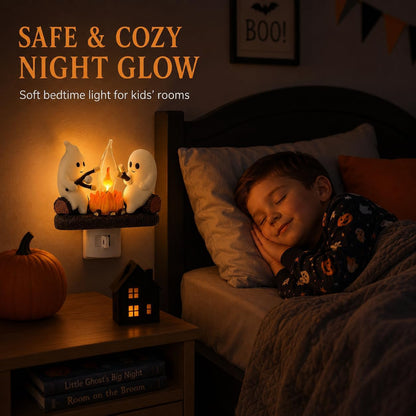 🕯️👻Halloween Ghost Campfire Flickering Flame Plug-in Wall Night Light