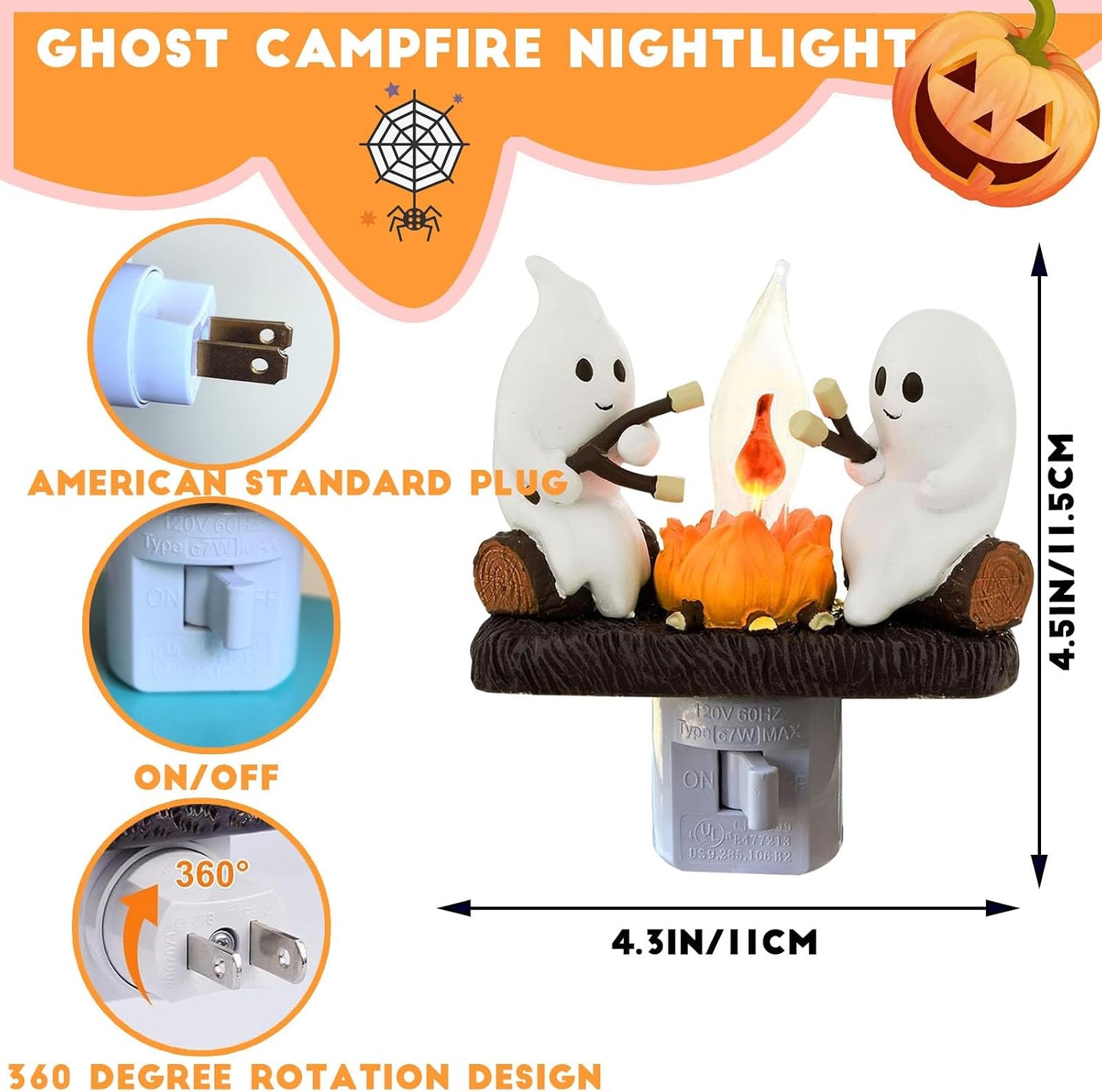 🕯️👻Halloween Ghost Campfire Flickering Flame Plug-in Wall Night Light