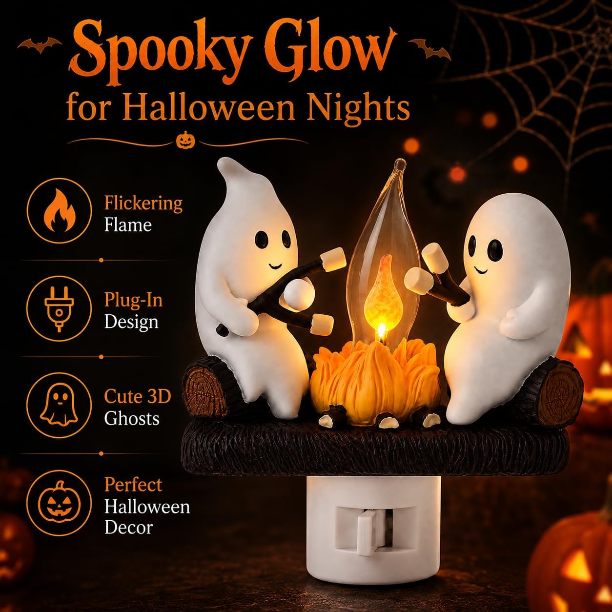 🕯️👻Halloween Ghost Campfire Flickering Flame Plug-in Wall Night Light