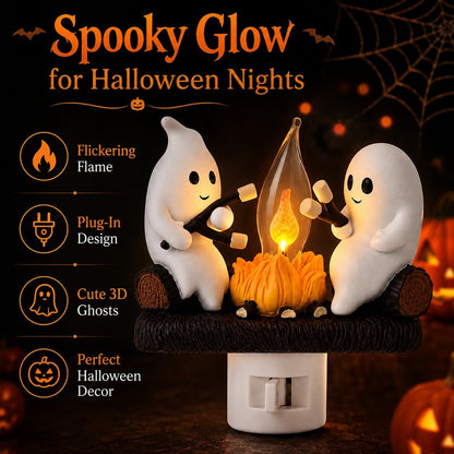 🕯️👻Halloween Ghost Campfire Flickering Flame Plug-in Wall Night Light