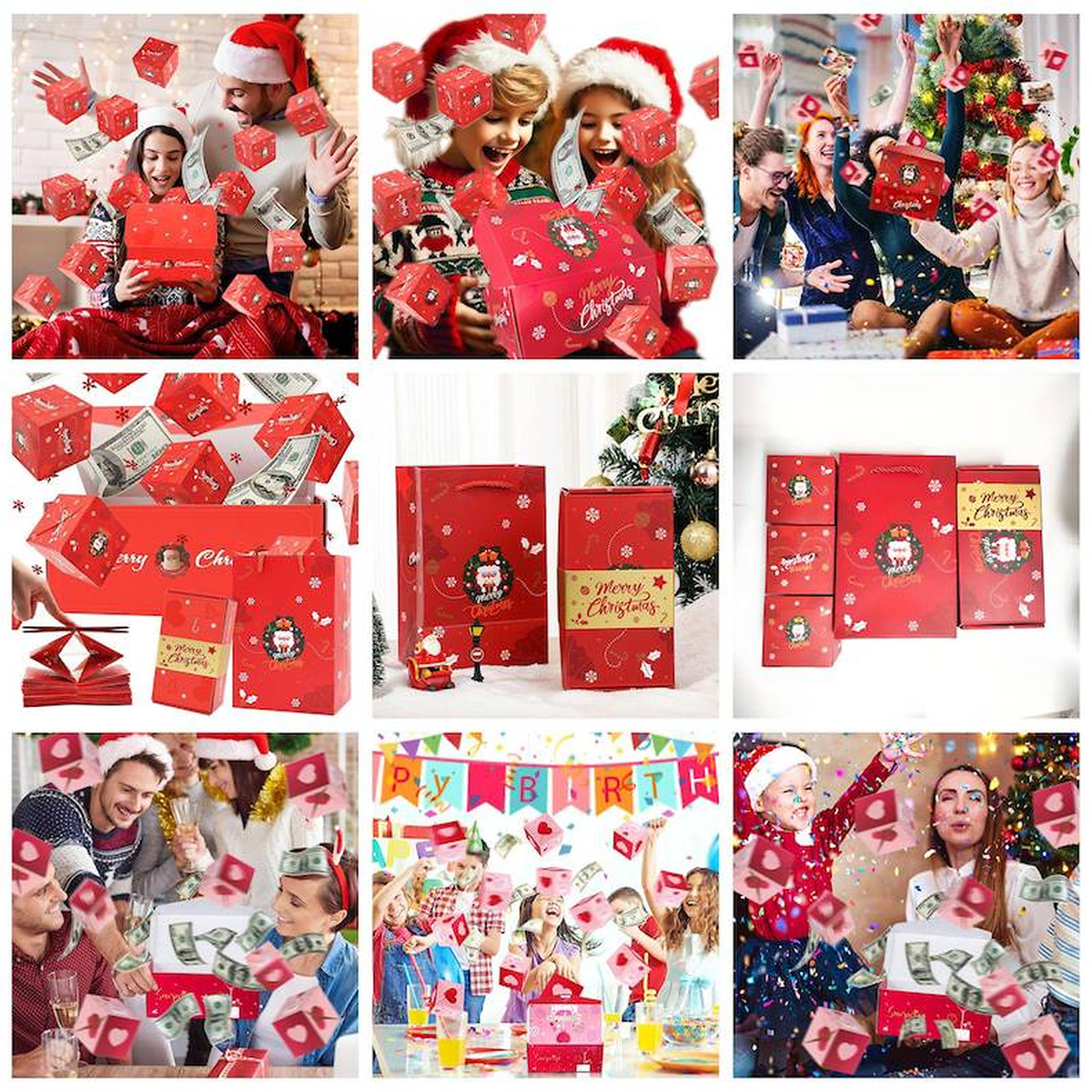 Christmas Pop-Up Surprise Gift Box, Folding Bouncing Red Envelope Box