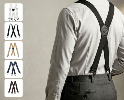 Men's 4-Clip Suspenders, X Type, Wide Suspenders, Men's Black, Leather, Suspenders