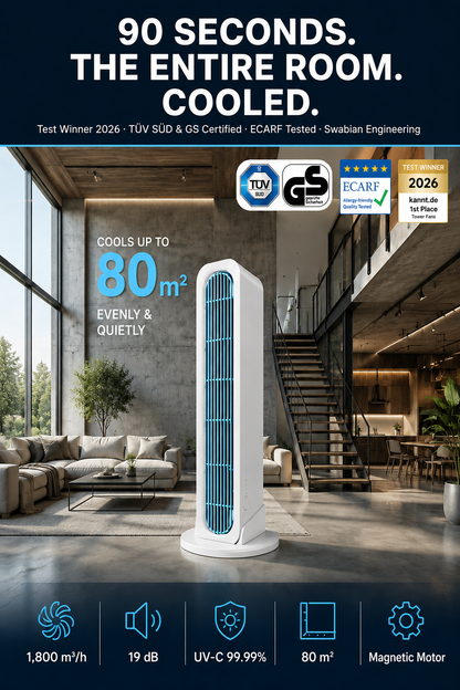【90S Cool Down the Whole Room】Tower Fan Standing and Lying Down Air Conditioner