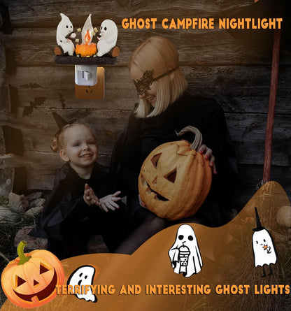 🕯️👻Halloween Ghost Campfire Flickering Flame Plug-in Wall Night Light