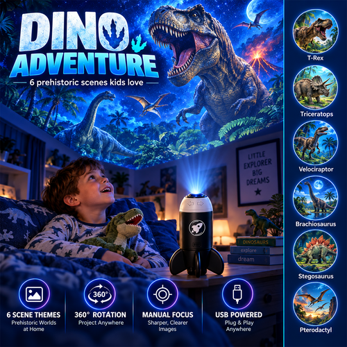 5D Holographic Dinosaur & Galaxy Projector: Powered by Las Vegas Sphere Tech, Turns Your Room & Car Into a Jurassic World in 1s!