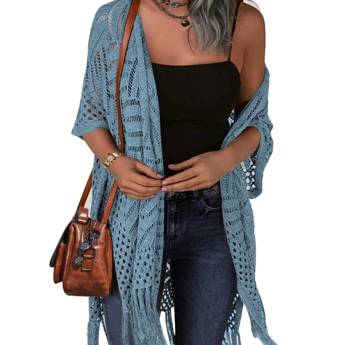 🌸Women’s Oversized Knit Cardigan – Lightweight Crochet Tassel Kimono for Spring & Summer