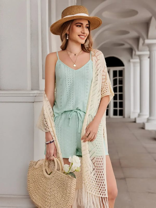 🌸Women’s Oversized Knit Cardigan – Lightweight Crochet Tassel Kimono for Spring & Summer