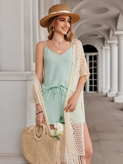 🌸Women’s Oversized Knit Cardigan – Lightweight Crochet Tassel Kimono for Spring & Summer