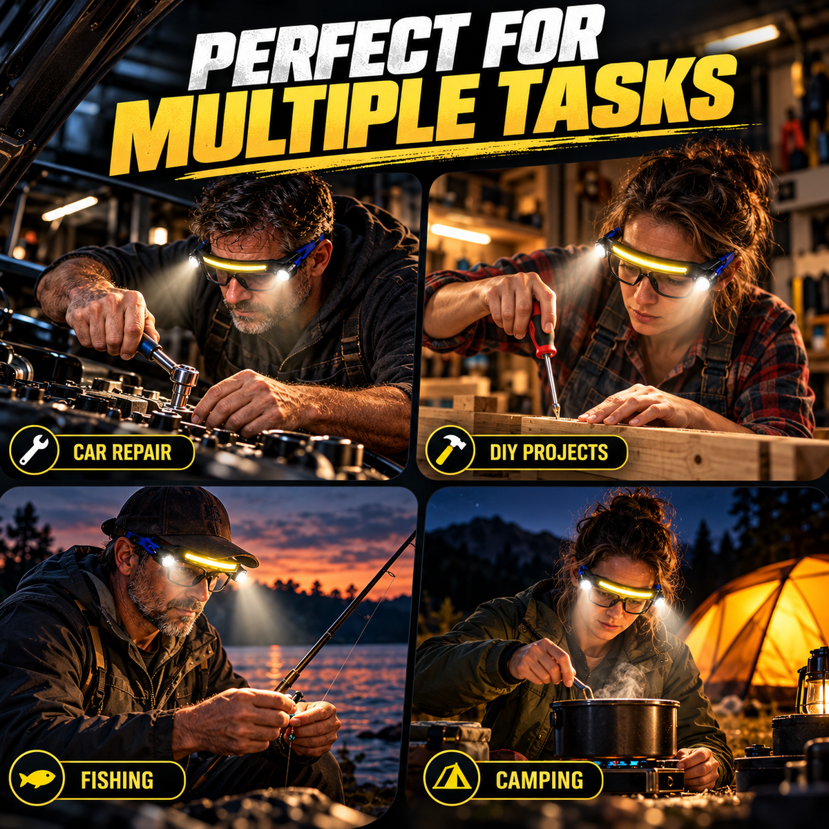 👓 Hands-Free LED Work Glasses – Wide Beam, Side Lights & Over-Glasses Fit