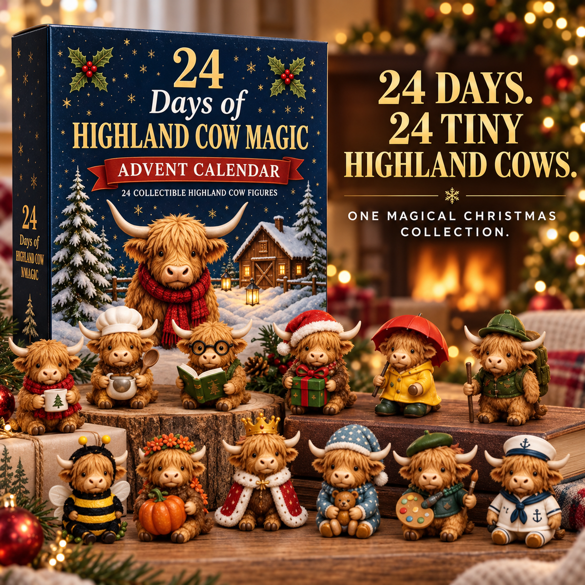 🐮📆 24-Day Highland Cow Advent Calendar – 24 Mini Collectible Surprises