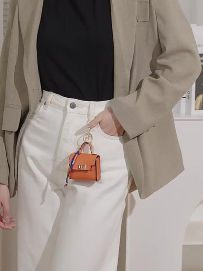 👛Mini Square Bag Pendant Keychain - High Quality Leather with Colorful Strap