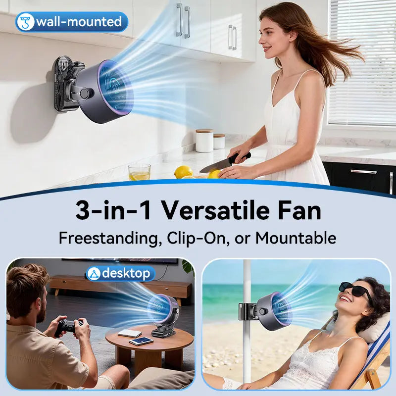 🌬️4000mAh Rechargeable Clip Fan｜100-Speed Touch Screen 360° Swivel Quiet USB Fan