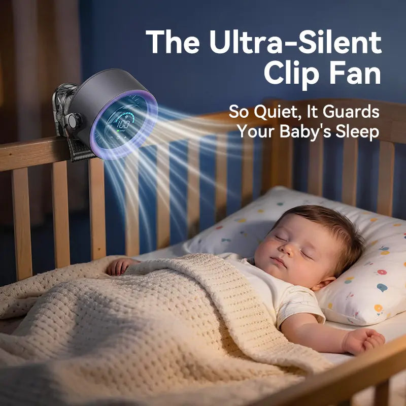 🌬️4000mAh Rechargeable Clip Fan｜100-Speed Touch Screen 360° Swivel Quiet USB Fan