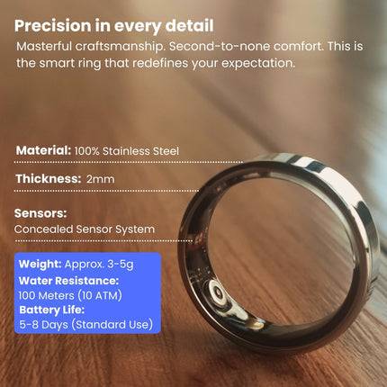 Glucose & SpO2 Smart Ring - Sleep & HRV Tracker