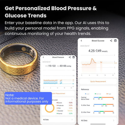 Glucose & SpO2 Smart Ring - Sleep & HRV Tracker
