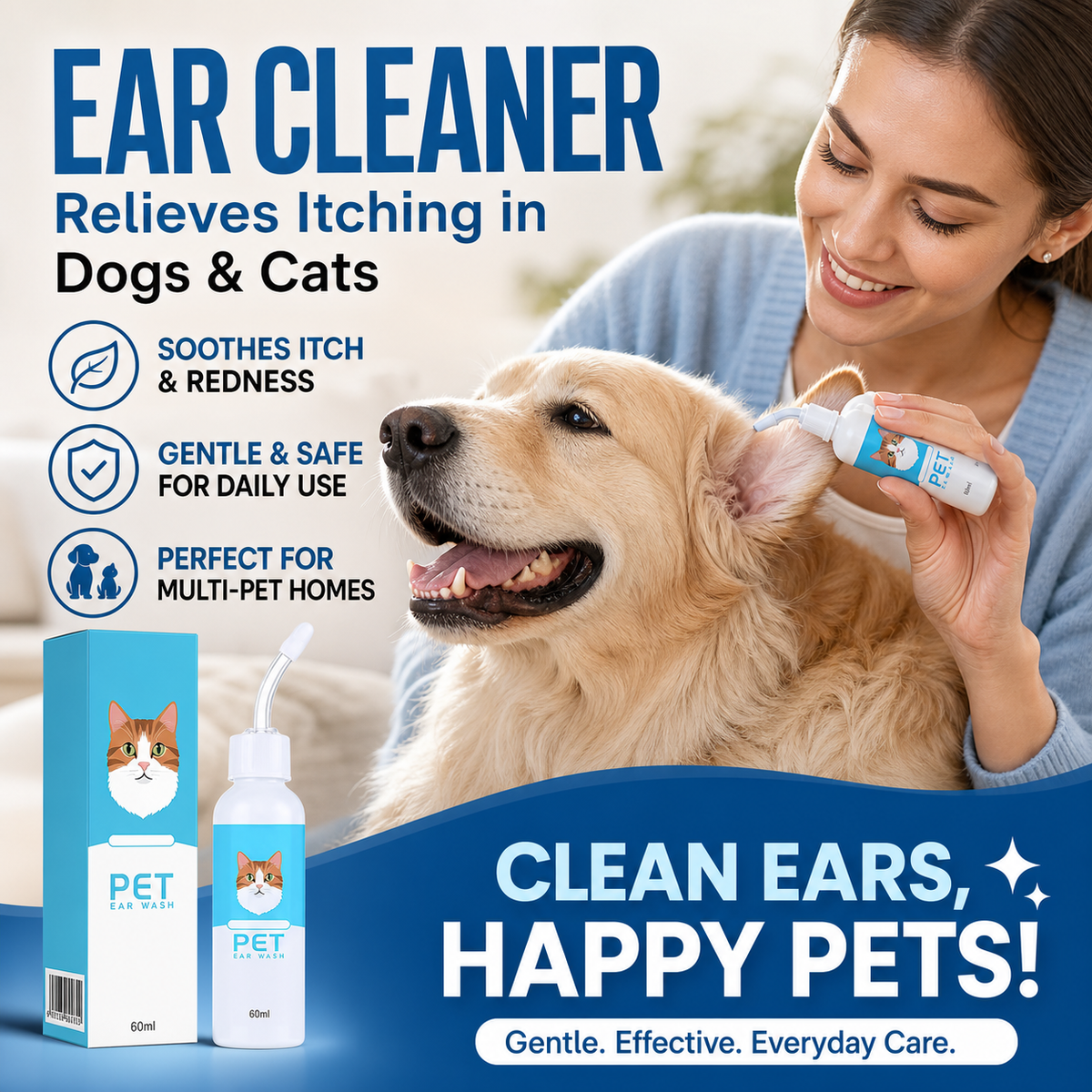 🐶🐱Pet Ear Mite Cleaner Deodorant Antibacterial Ear Care Drops