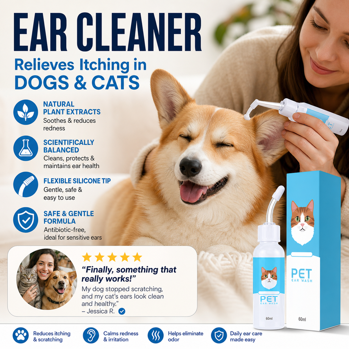 🐶🐱Pet Ear Mite Cleaner Deodorant Antibacterial Ear Care Drops