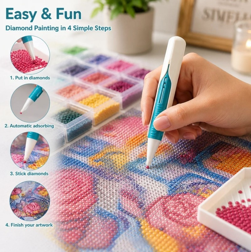 💎Automatic Pen for Diamond Painting – Faster Stone Laying and No Constant Wax Refills